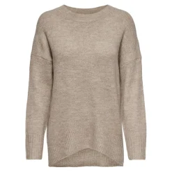Pull en maille Col rond Manches longues Long beige