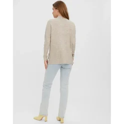 Pull en maille Col rond Manches longues Ourlet bas beige gris