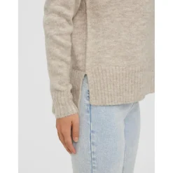 Pull en maille Col rond Manches longues Ourlet bas beige gris