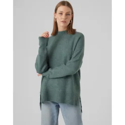 Pull en maille Col rond Manches longues Ourlet bas vert Esme