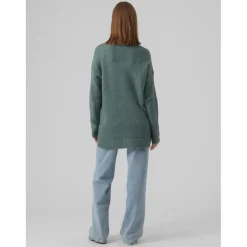 Pull en maille Col rond Manches longues Ourlet bas vert Esme