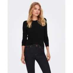 Pull en maille Col rond Manches longues Bord net Longueur regular noir
