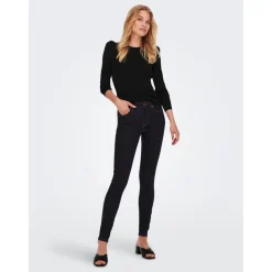 Pull en maille Col rond Manches longues Bord net Longueur regular noir