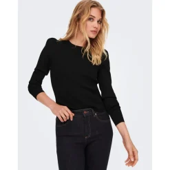 Pull en maille Col rond Manches longues Bord net Longueur regular noir