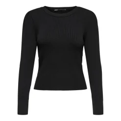 Pull en maille Col rond Manches longues Bord net Longueur regular noir
