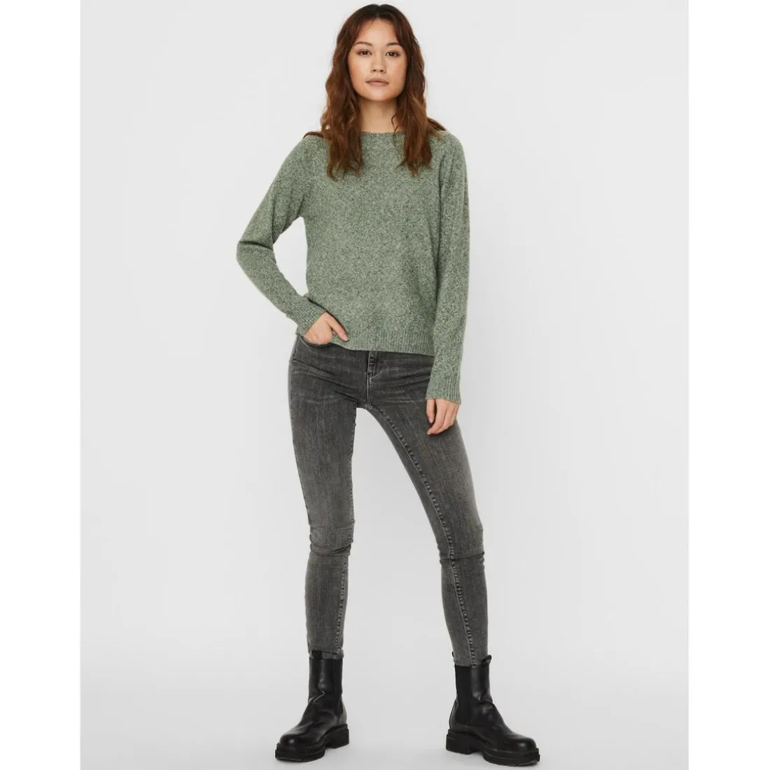 Pull en maille Col rond Manches longues vert Zola