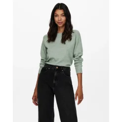 Pull en maille Col rond Manches longues Poignets côtelés vert