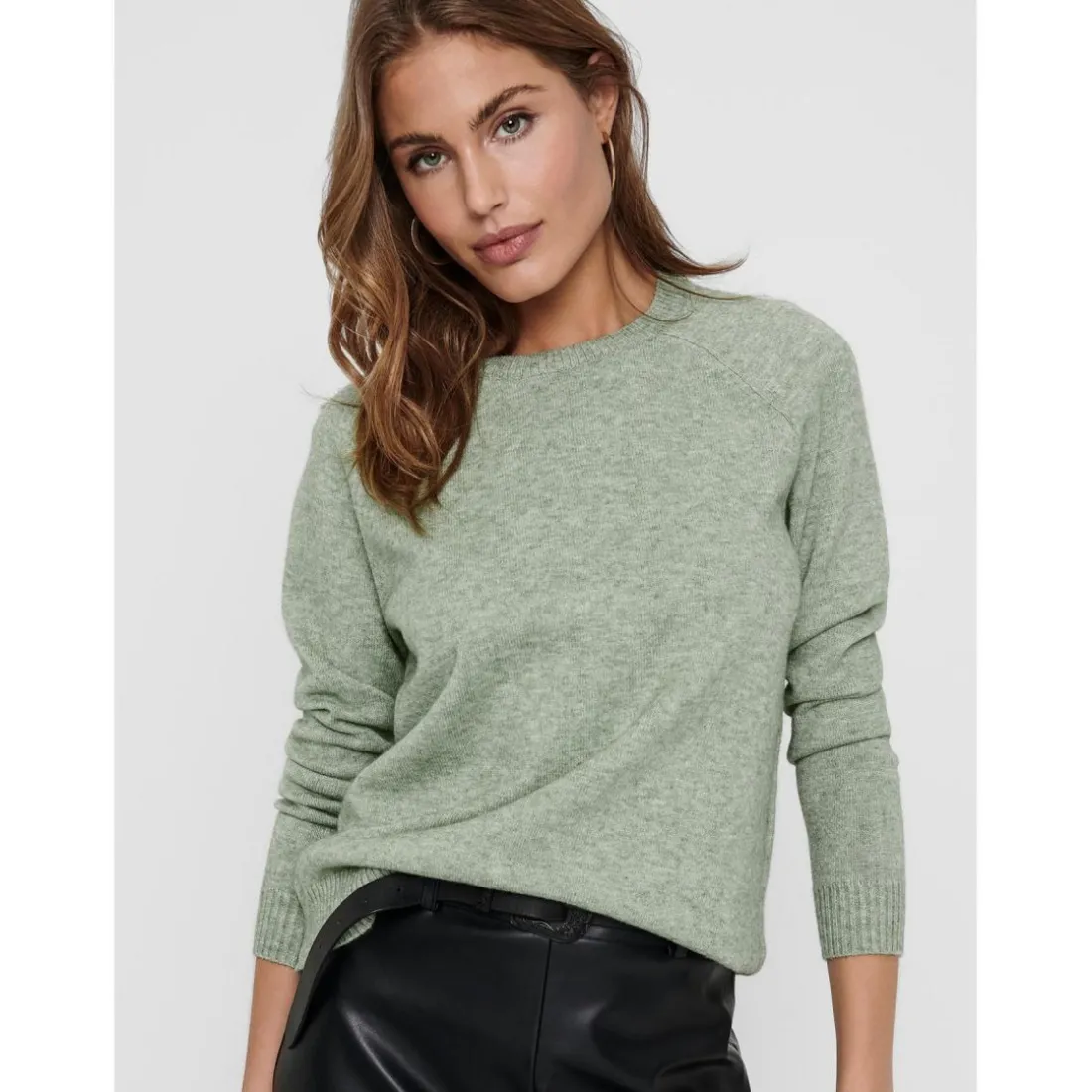 Pull en maille Col rond Manches longues bleu vert