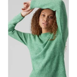 Pull en maille Col rond Manches longues vert Nora