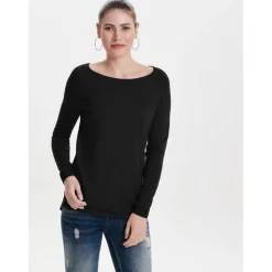 Pull en maille Col rond Manches longues Long noir