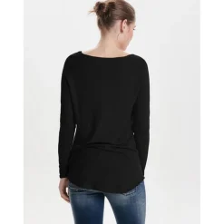 Pull en maille Col rond Manches longues Long noir
