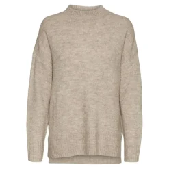 Pull en maille Col rond Manches longues Ourlet bas gris Nora