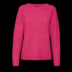 Pull en maille col rond rose foncé