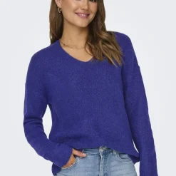 Pull en maille col V Camilla bleu Léa Jade