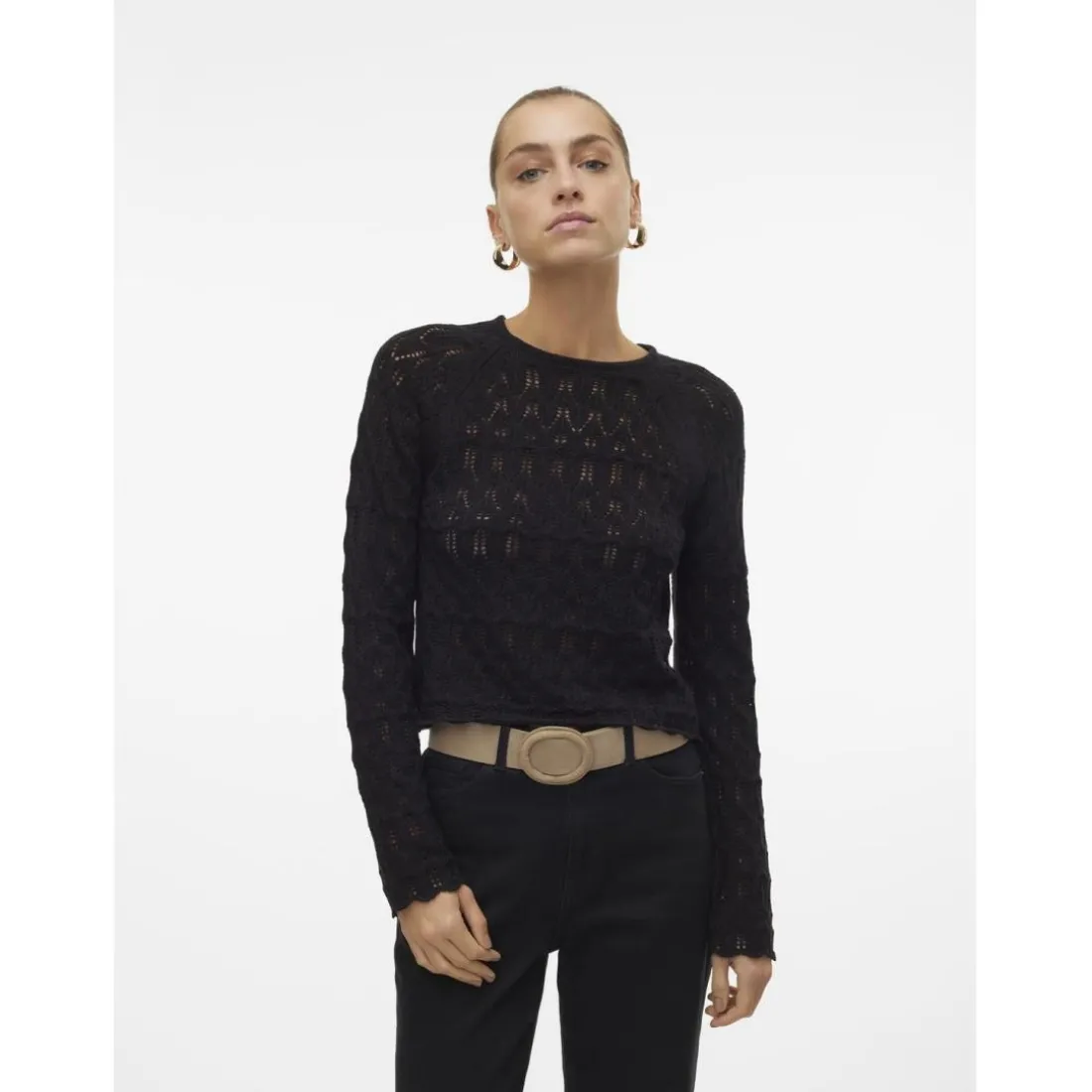 Pull en maille court col rond manches longues noir Maud