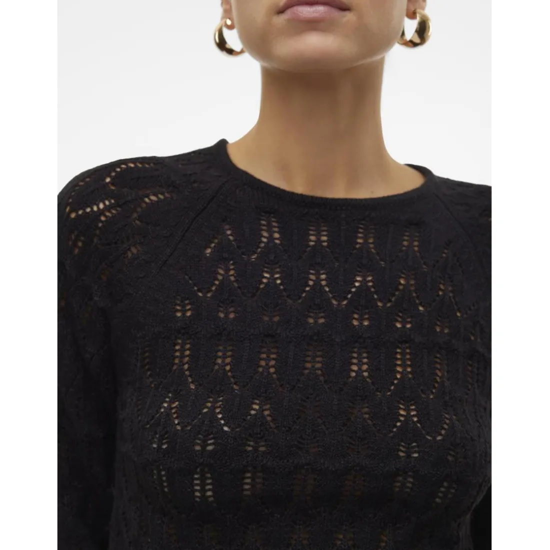 Pull en maille court col rond manches longues noir Maud