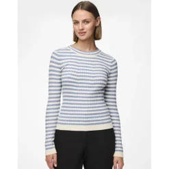 Pull en maille Crista à rayures bleu clair en viscose Ula