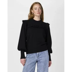 Pull en maille manches longues en viscose noir Sam