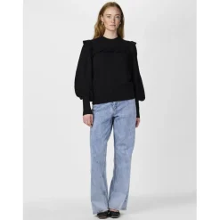 Pull en maille manches longues en viscose noir Sam