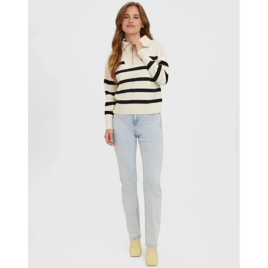 Pull en maille Rayures Col haut Manches longues beige gris