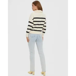 Pull en maille Rayures Col haut Manches longues beige gris