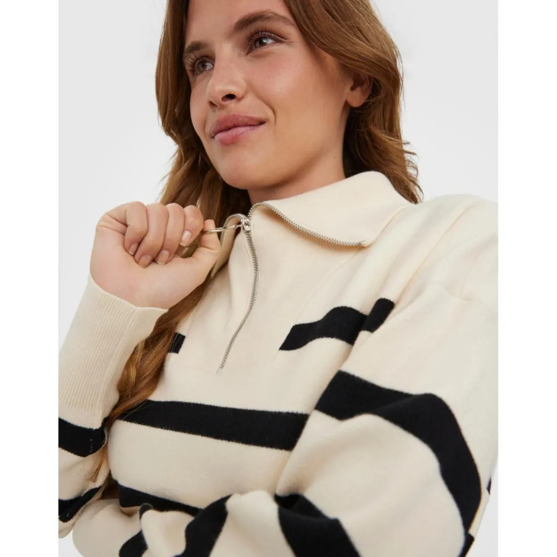 Pull en maille Rayures Col haut Manches longues beige gris