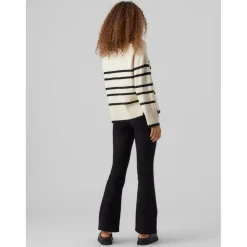 Pull en maille Rayures Col rond Manches longues Large beige gris Emma