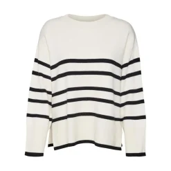 Pull en maille Rayures Col rond Manches longues Large beige gris Emma