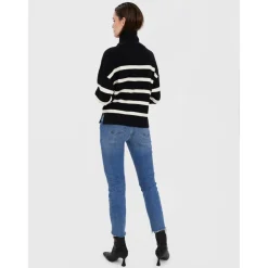 Pull en maille Rayures Col haut Manches longues noir Beth