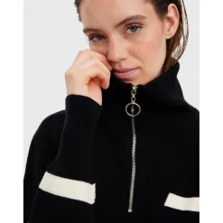 Pull en maille Rayures Col haut Manches longues noir Beth