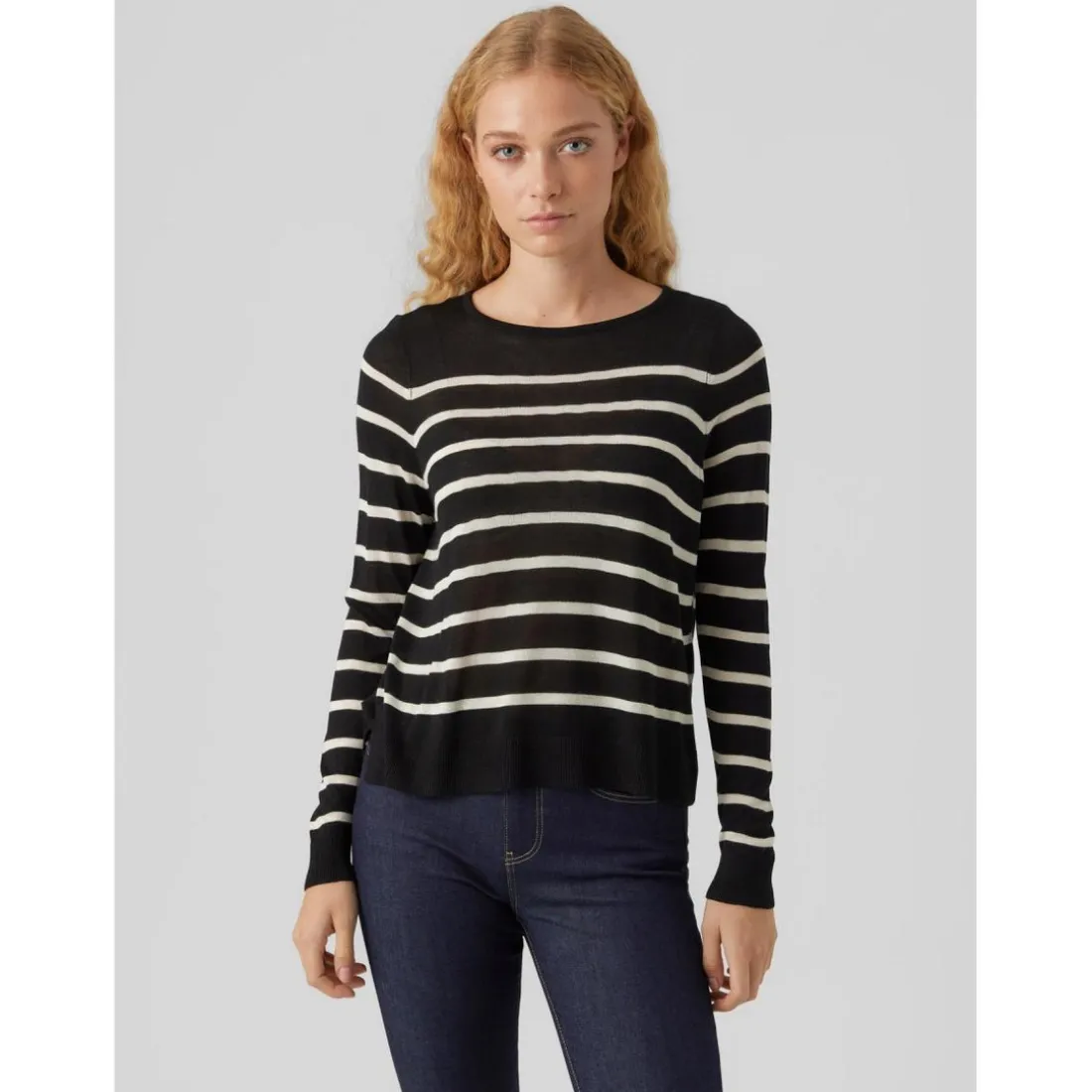Pull en maille Rayures Col rond Manches longues noir Isla