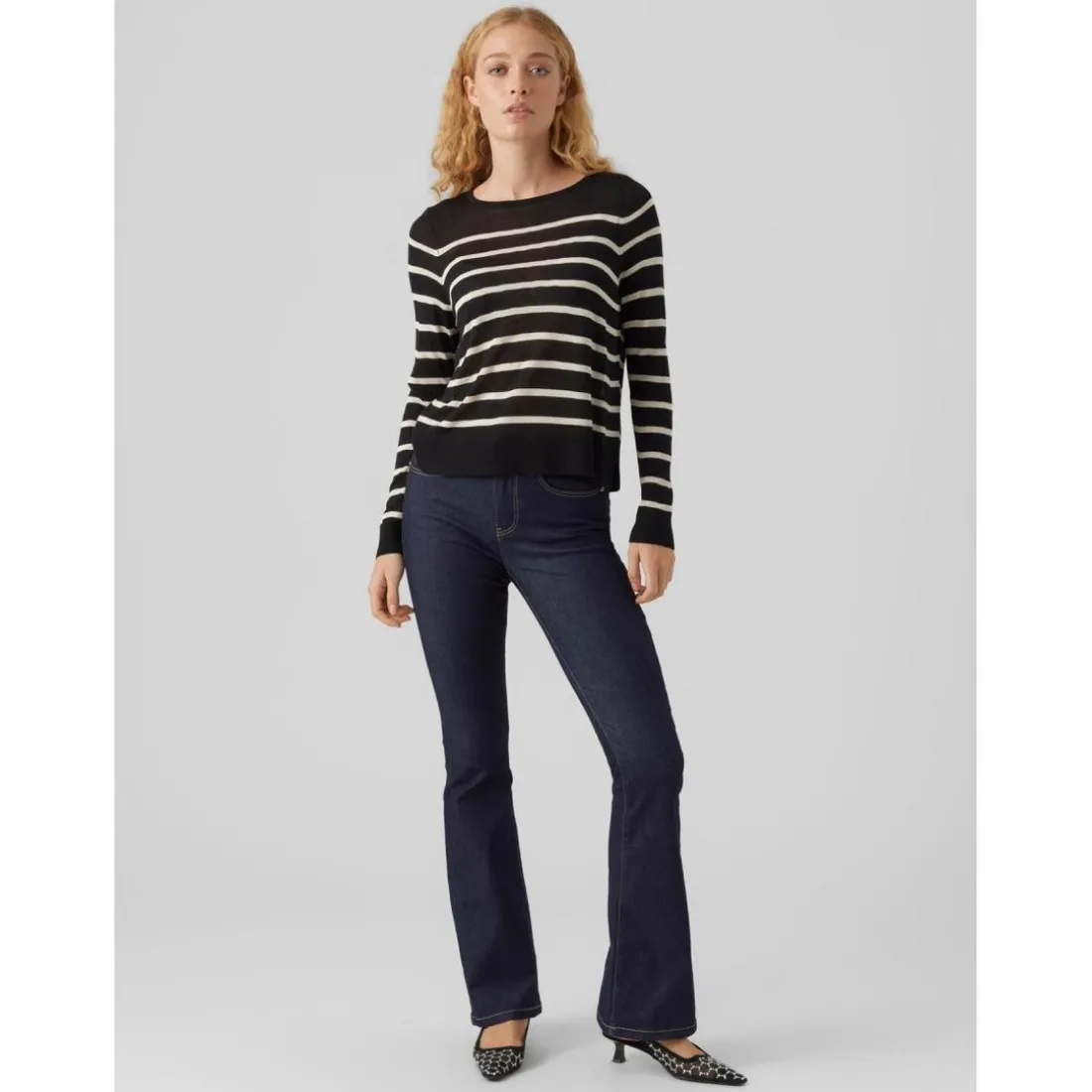 Pull en maille Rayures Col rond Manches longues noir Isla