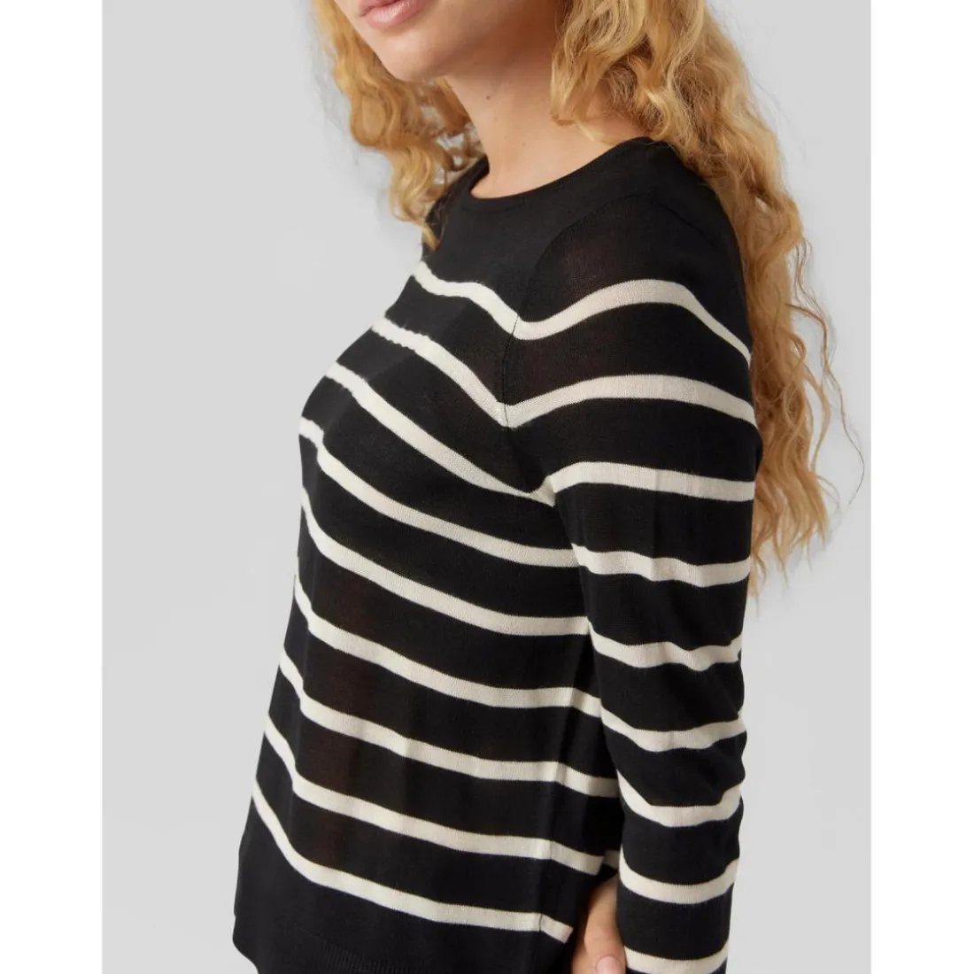 Pull en maille Rayures Col rond Manches longues noir Isla