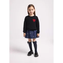 Pull enfant col rond cœur poitrine LENNY en cachemire noir cœur rouge