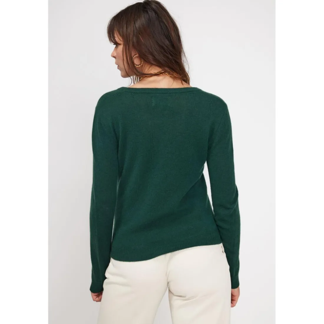 Pull femme col rond ZARA en cachemire vert sapin