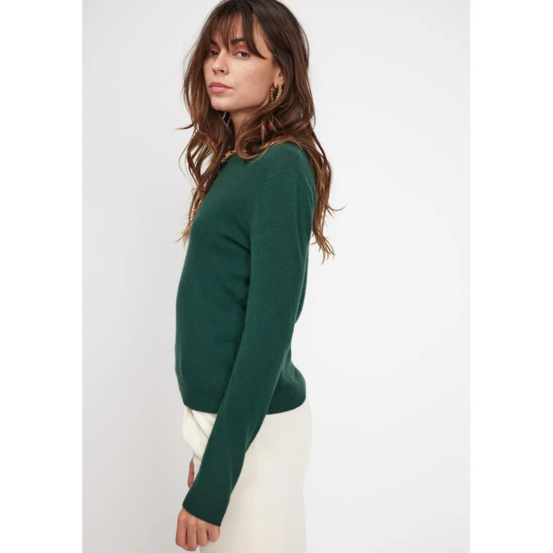 Pull femme col rond ZARA en cachemire vert sapin