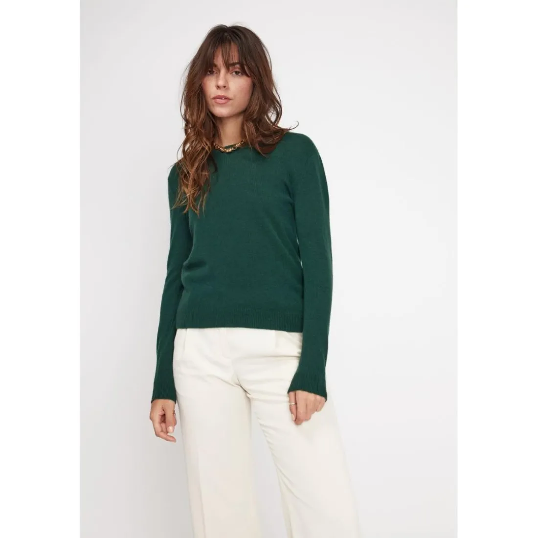 Pull femme col rond ZARA en cachemire vert sapin