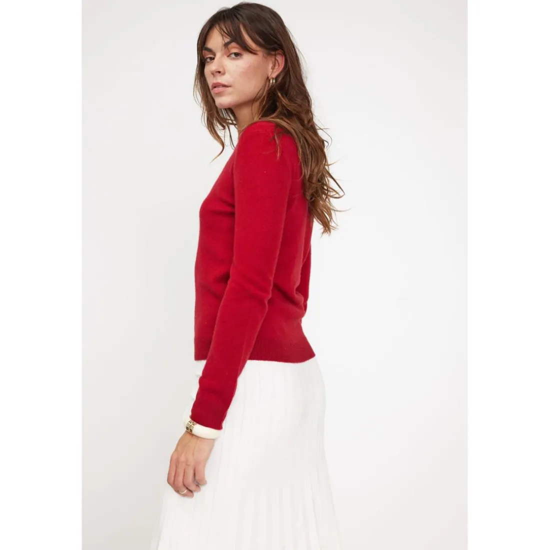 Pull femme col rond ZARA en cachemire rouge