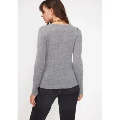 Pull femme col rond ZARA en cachemire gris fonce