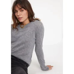 Pull femme col rond ZARA en cachemire gris fonce