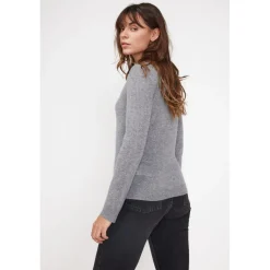 Pull femme col rond ZARA en cachemire gris fonce