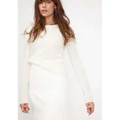 Pull femme col rond ZARA en cachemire ecru