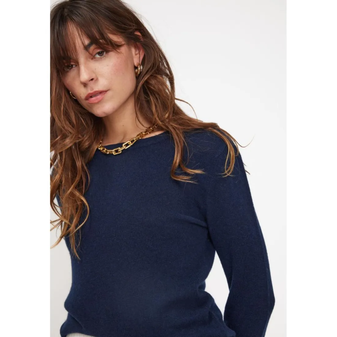 Pull femme col rond ZARA en cachemire bleu marine