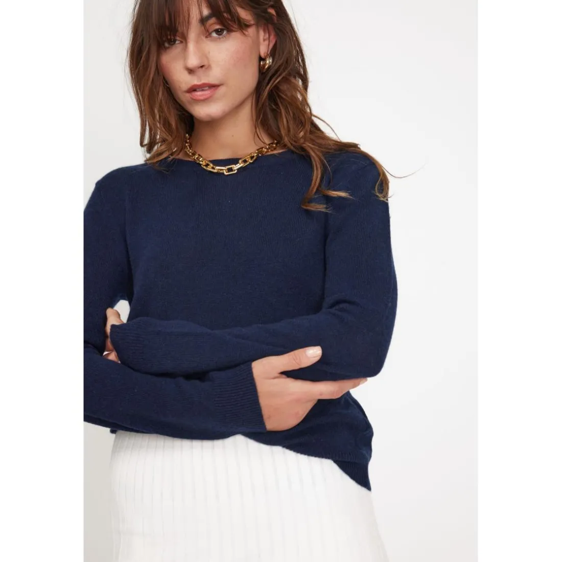 Pull femme col rond ZARA en cachemire bleu marine