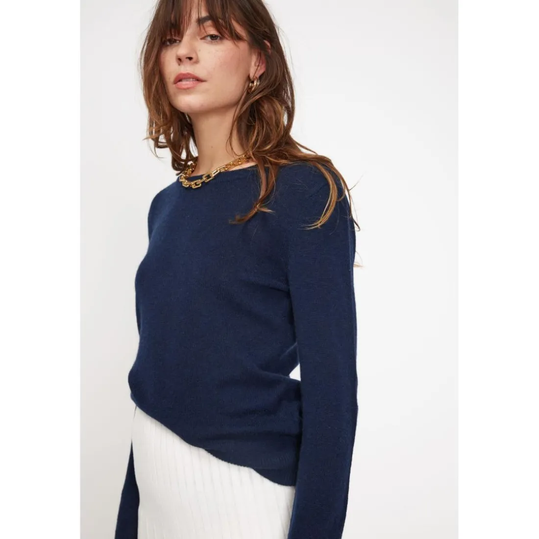 Pull femme col rond ZARA en cachemire bleu marine