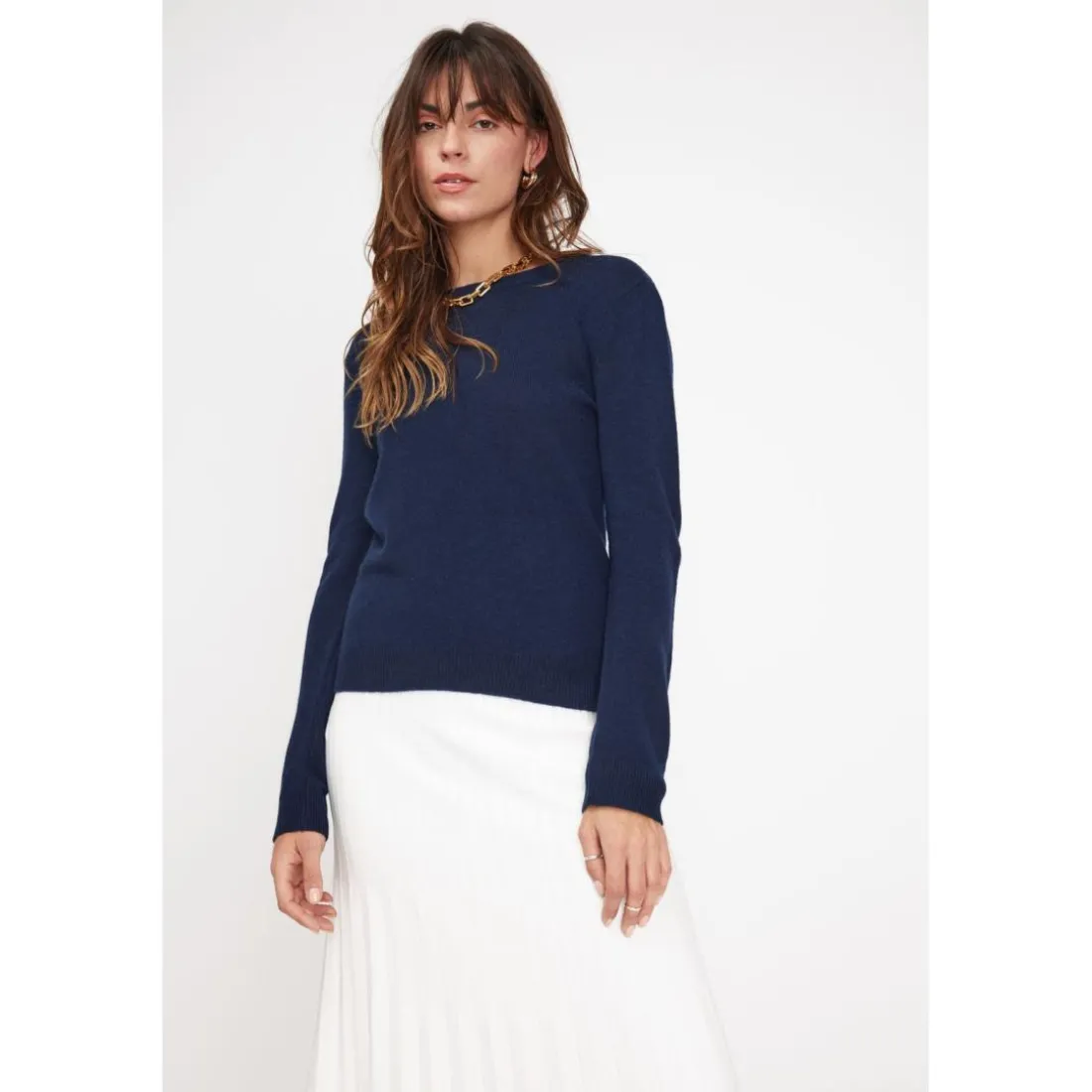 Pull femme col rond ZARA en cachemire bleu marine