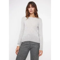 Pull femme col rond ZARA en cachemire gris perle