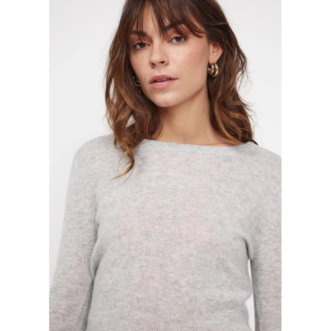 Pull femme col rond ZARA en cachemire gris perle