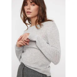 Pull femme col rond ZARA en cachemire gris perle