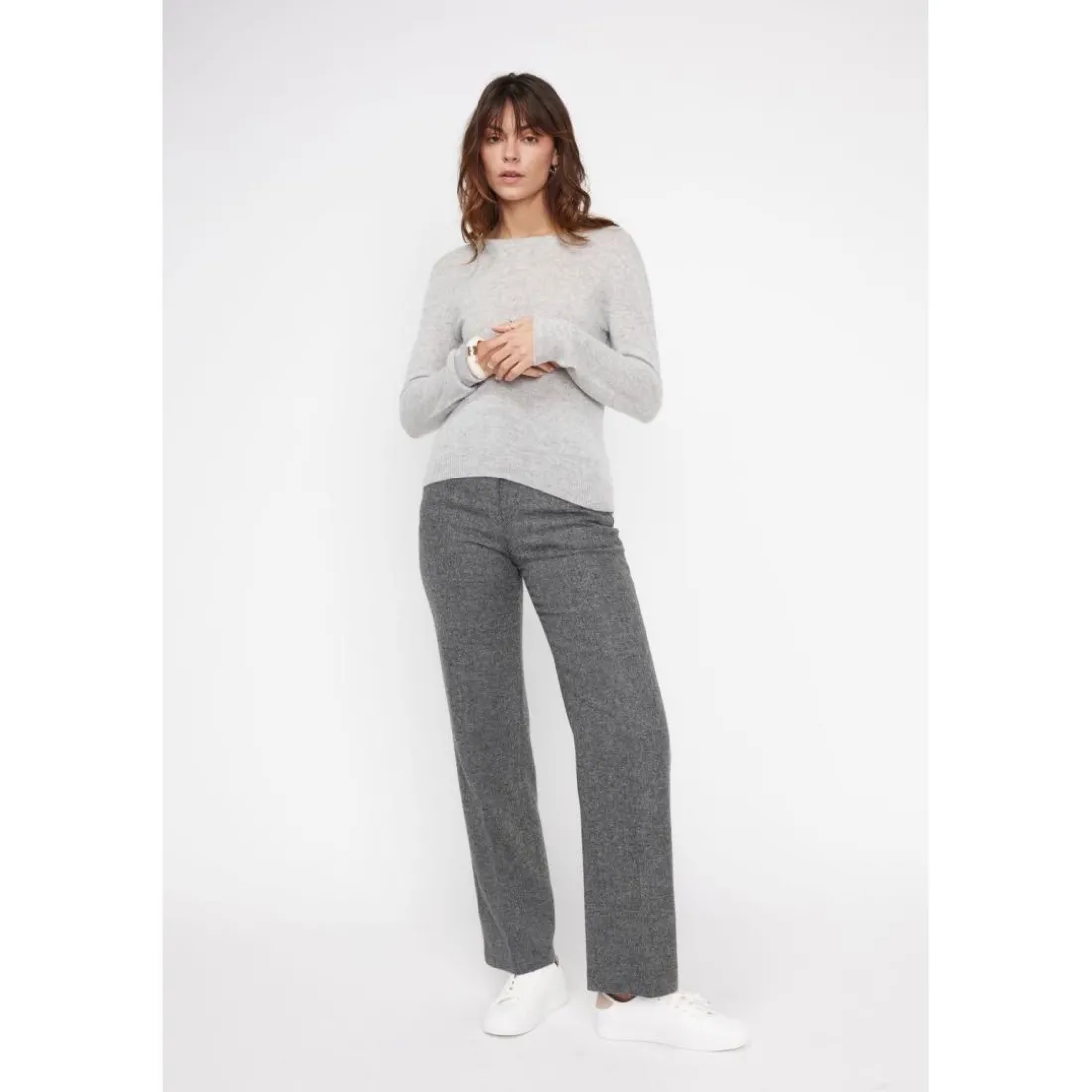 Pull femme col rond ZARA en cachemire gris perle